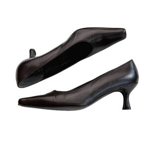 Stuart Weitzman Leather Square Toe Kitten Heel Office Siren 90s Minimalist 9.5